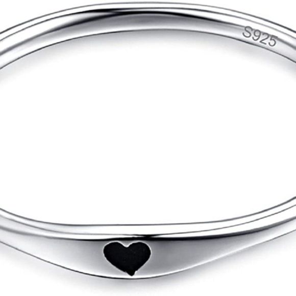 AVECON 925 Sterling Silver Simple Carve Heart Wedding Band - Picture 5 of 5